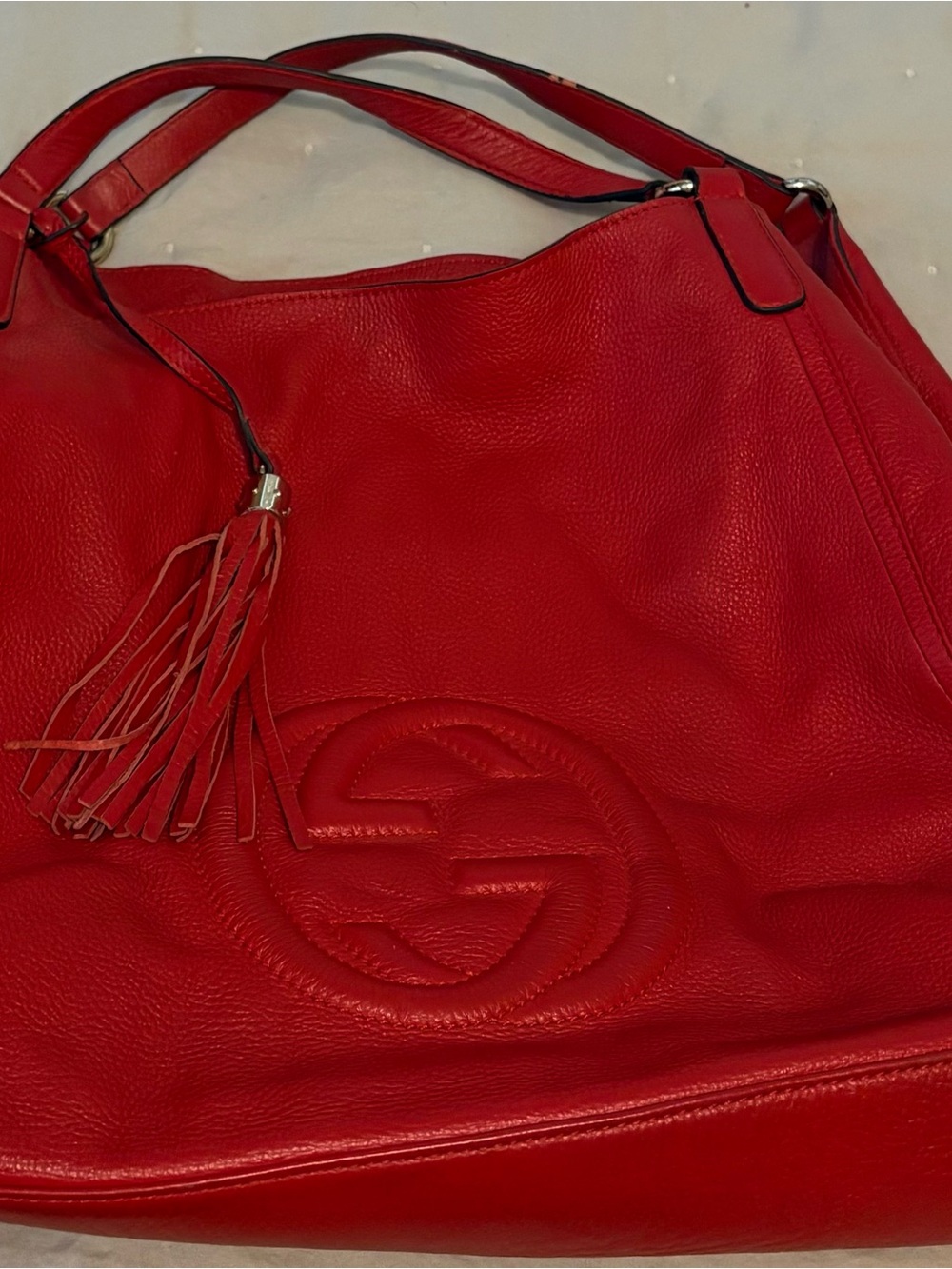 Inspired Red Leather Shoulder Hobo with Tassel Inspired